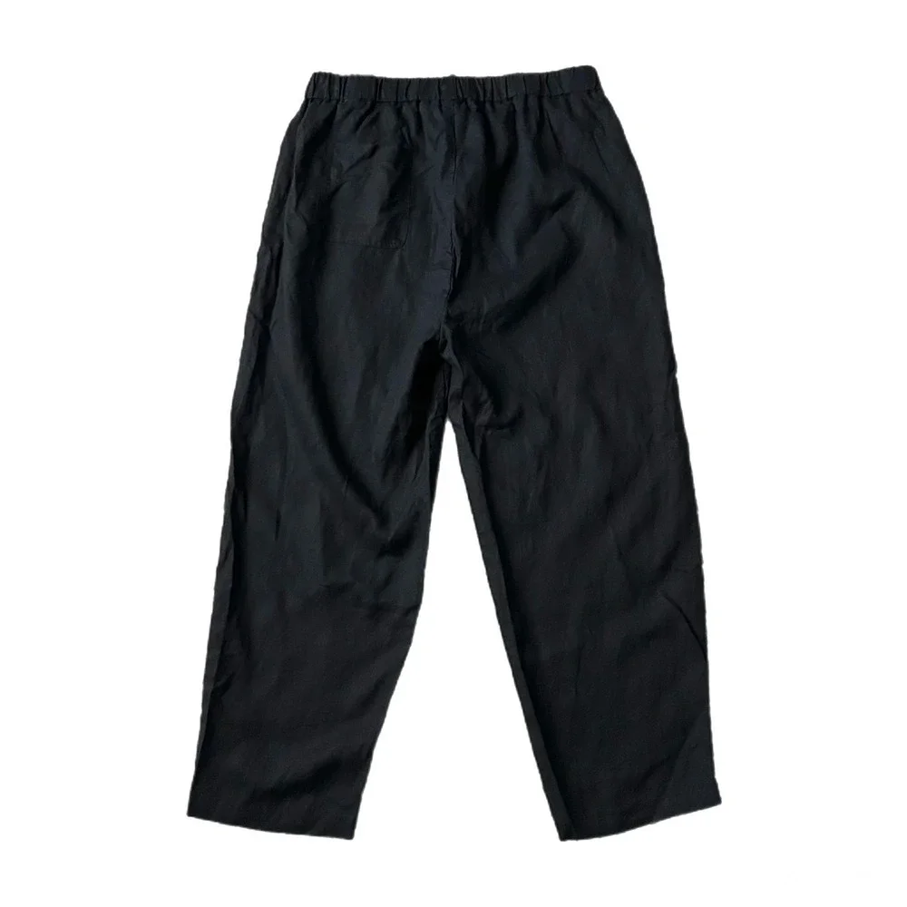 Quince 100% European Linen Wide Leg Elastic Waist Ankle Pants Black Size Large